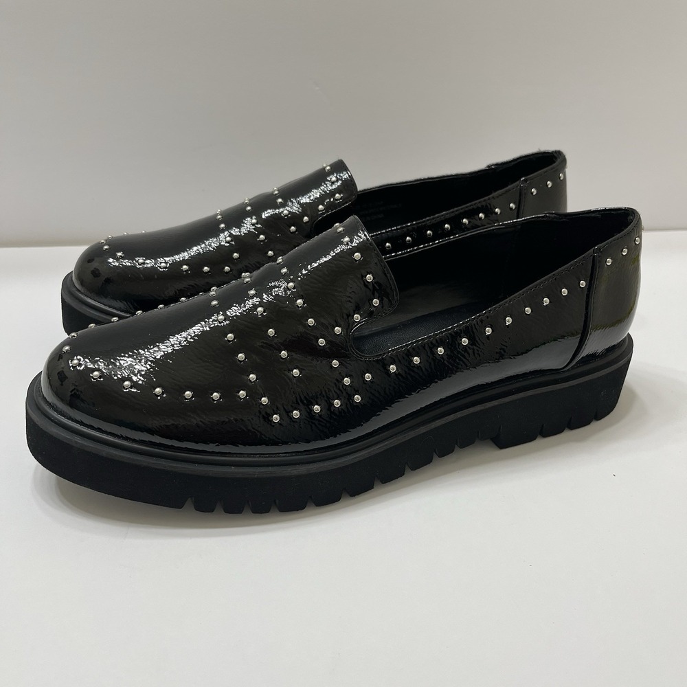 Jane And The Shoe Elena Chunky Loafers Studded Black Patent Leather Women's 10